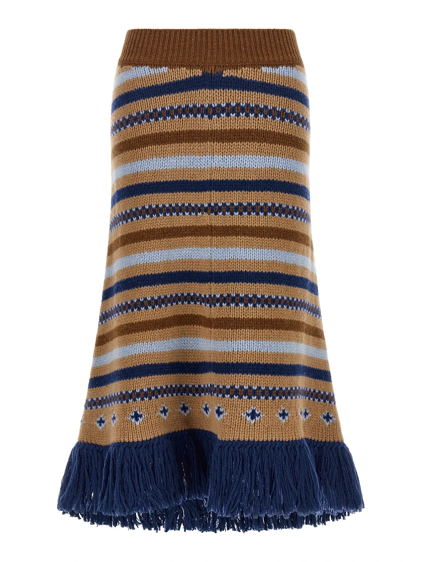 Multicolor Virgin Wool Midi Skirt