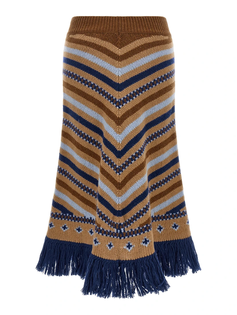 Multicolor Virgin Wool Midi Skirt