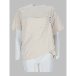 t-shirt con drappeggio e patch logo