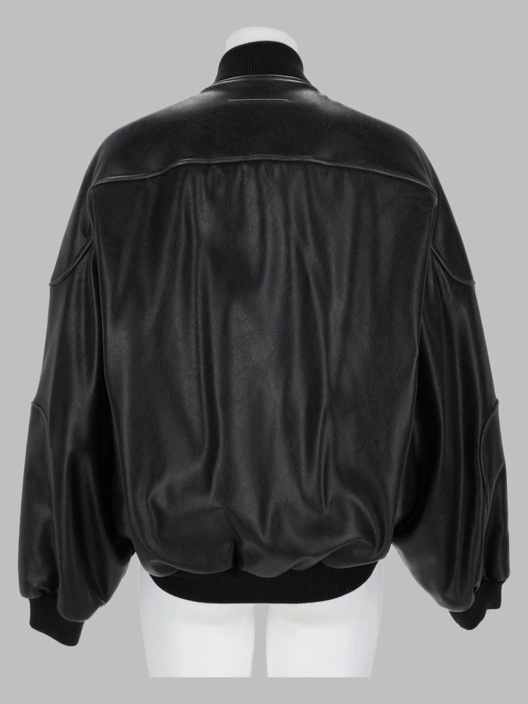 Giacca in ecopelle con bordi in maglia a coste alternative