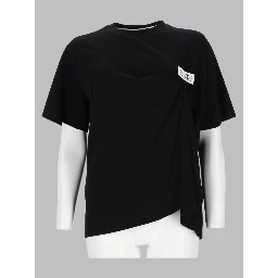 t-shirt con drappeggio e patch logo
