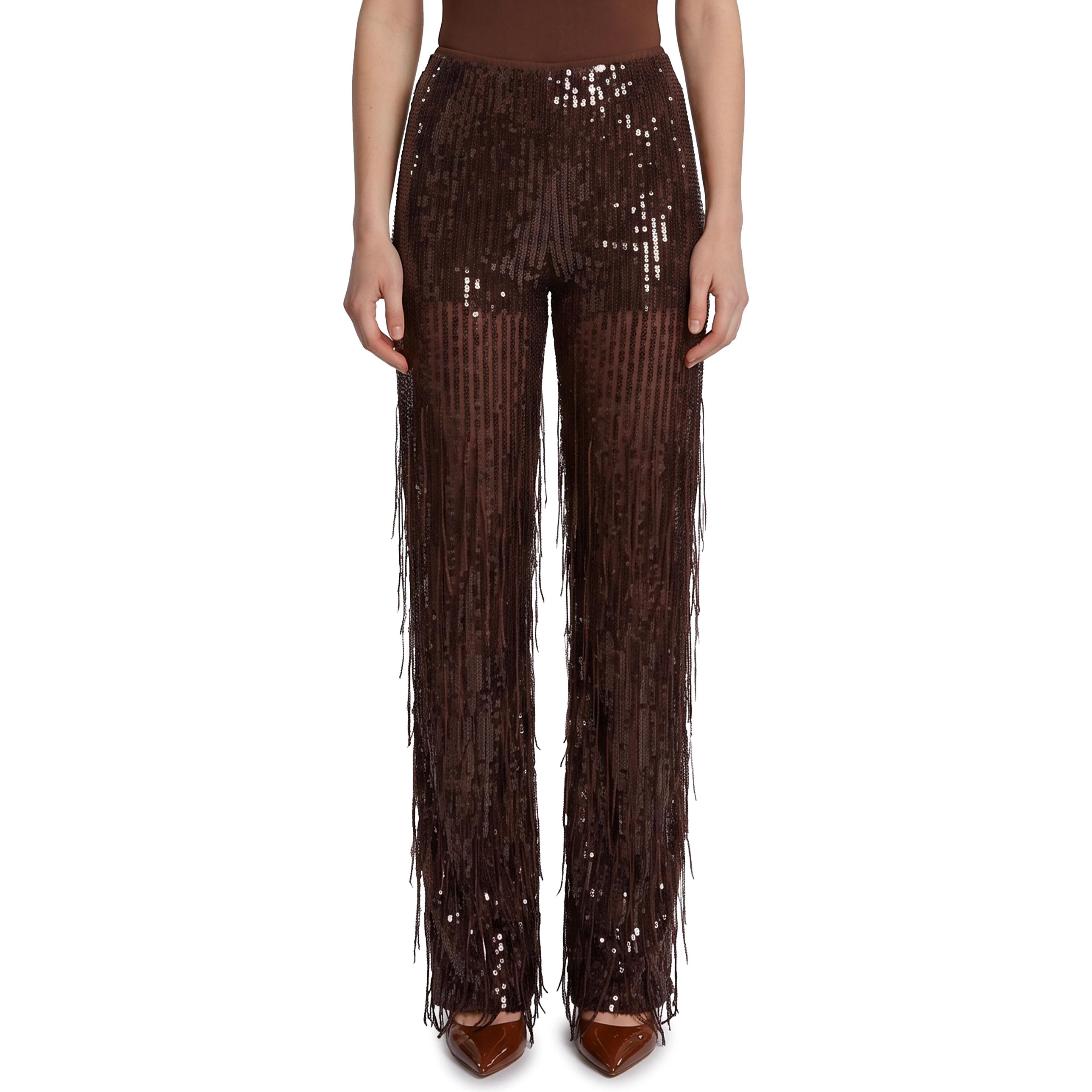 Pants with sequin and fringes