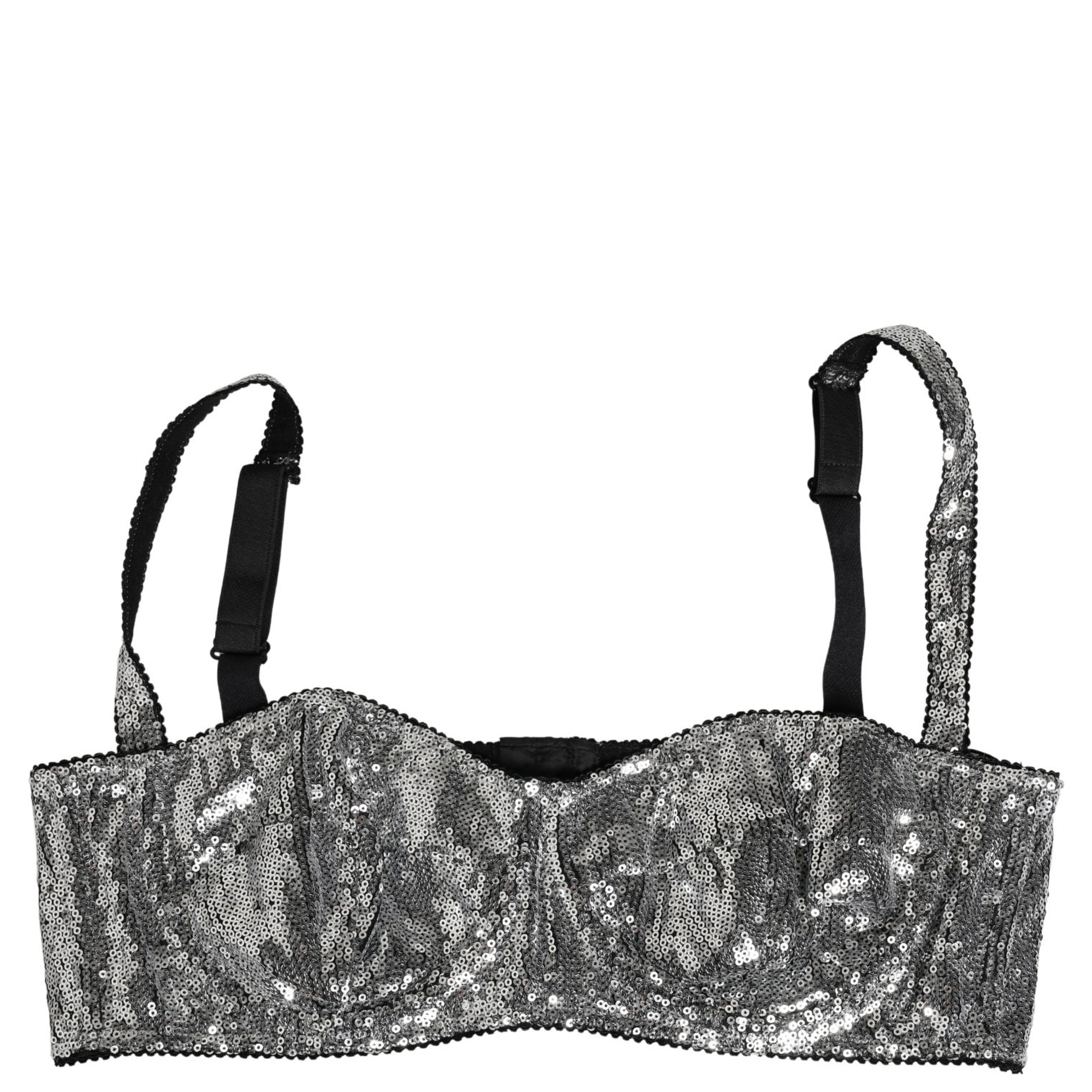 Silver Sequined Nyon Balconnet Bra Underwear
