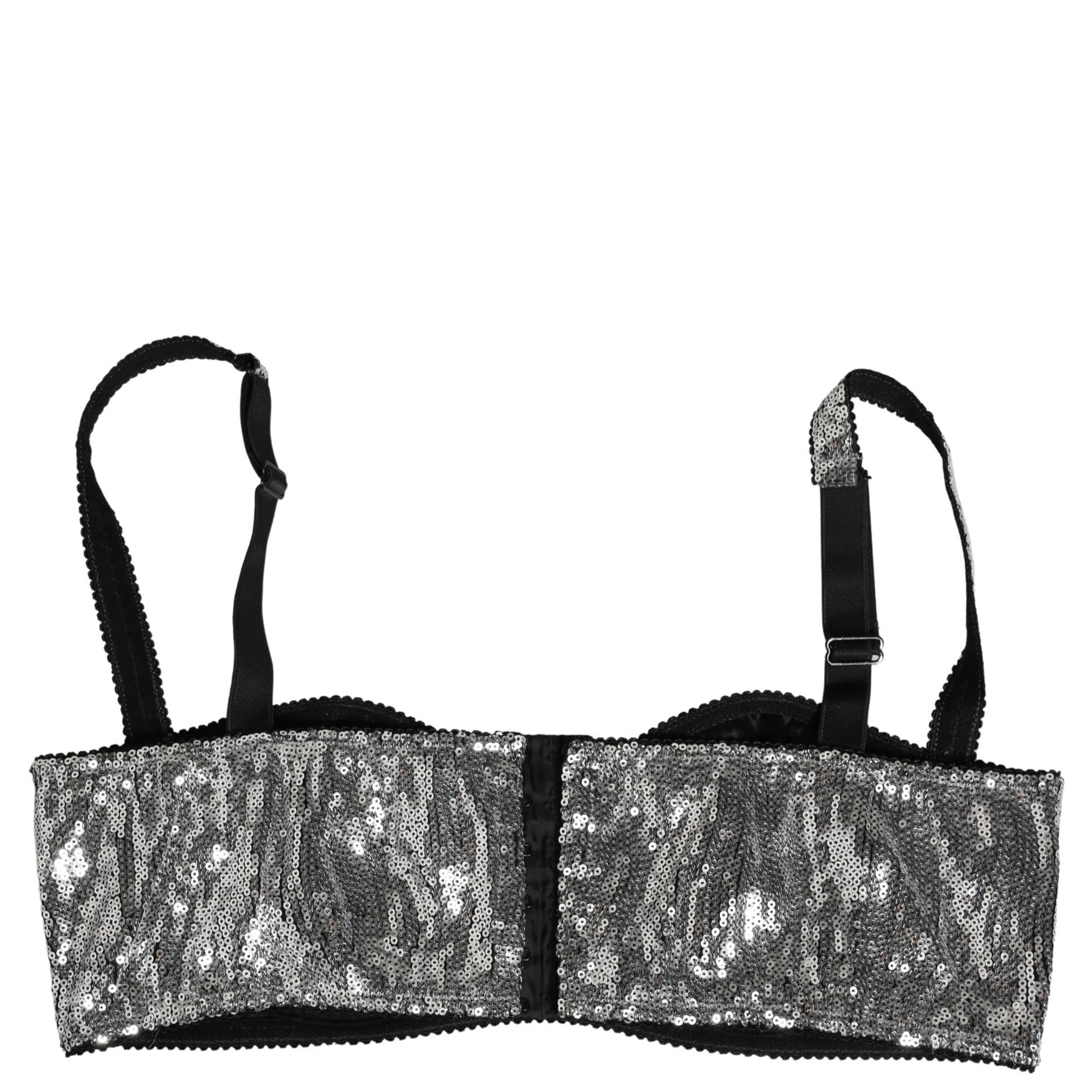 Silver Sequined Nyon Balconnet Bra Underwear