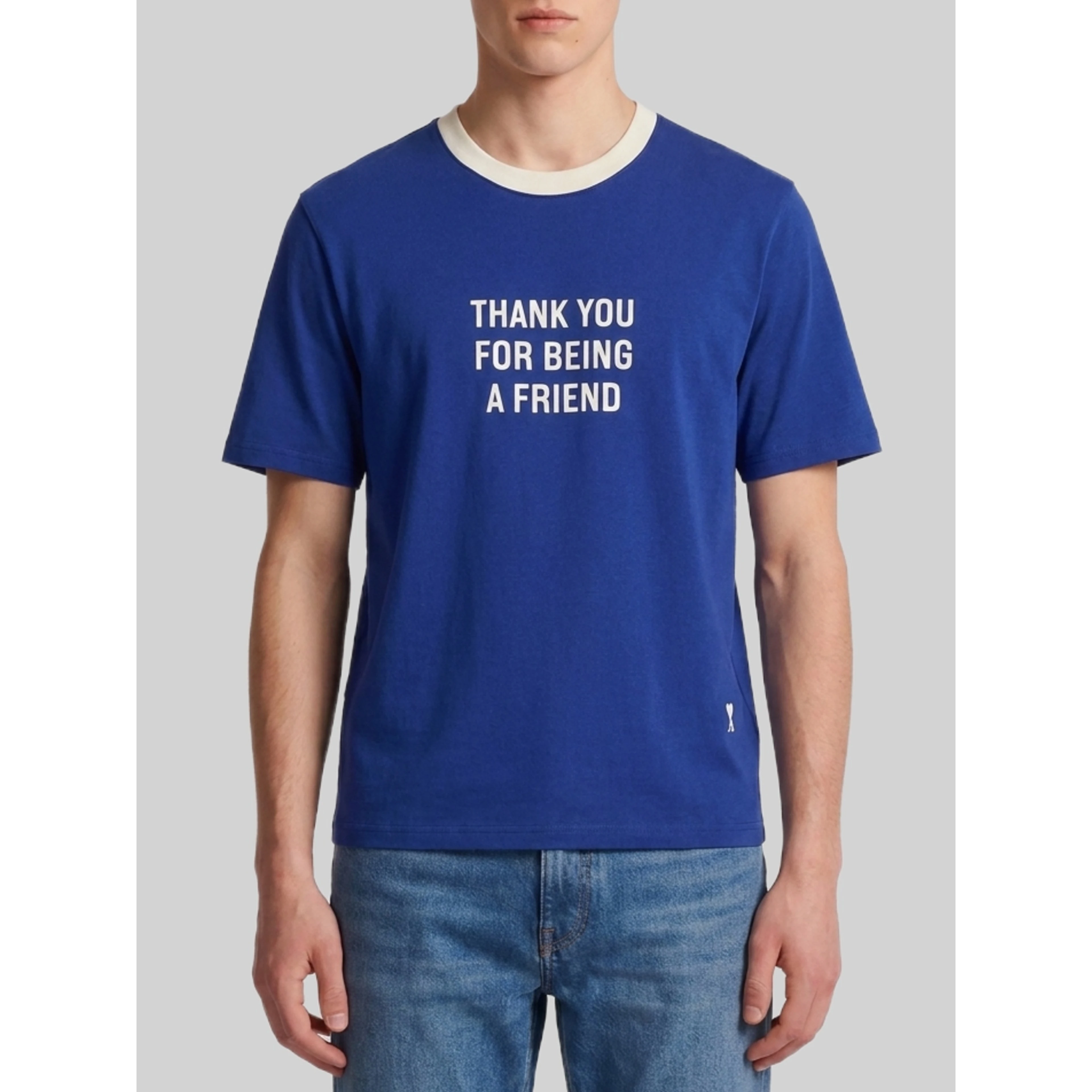 Printed blue cotton T-shirt