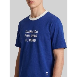 Printed blue cotton T-shirt