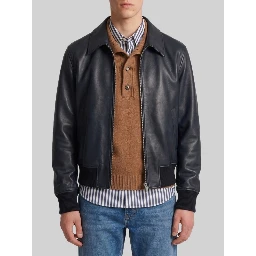 Black lambskin leather zip-up jacket