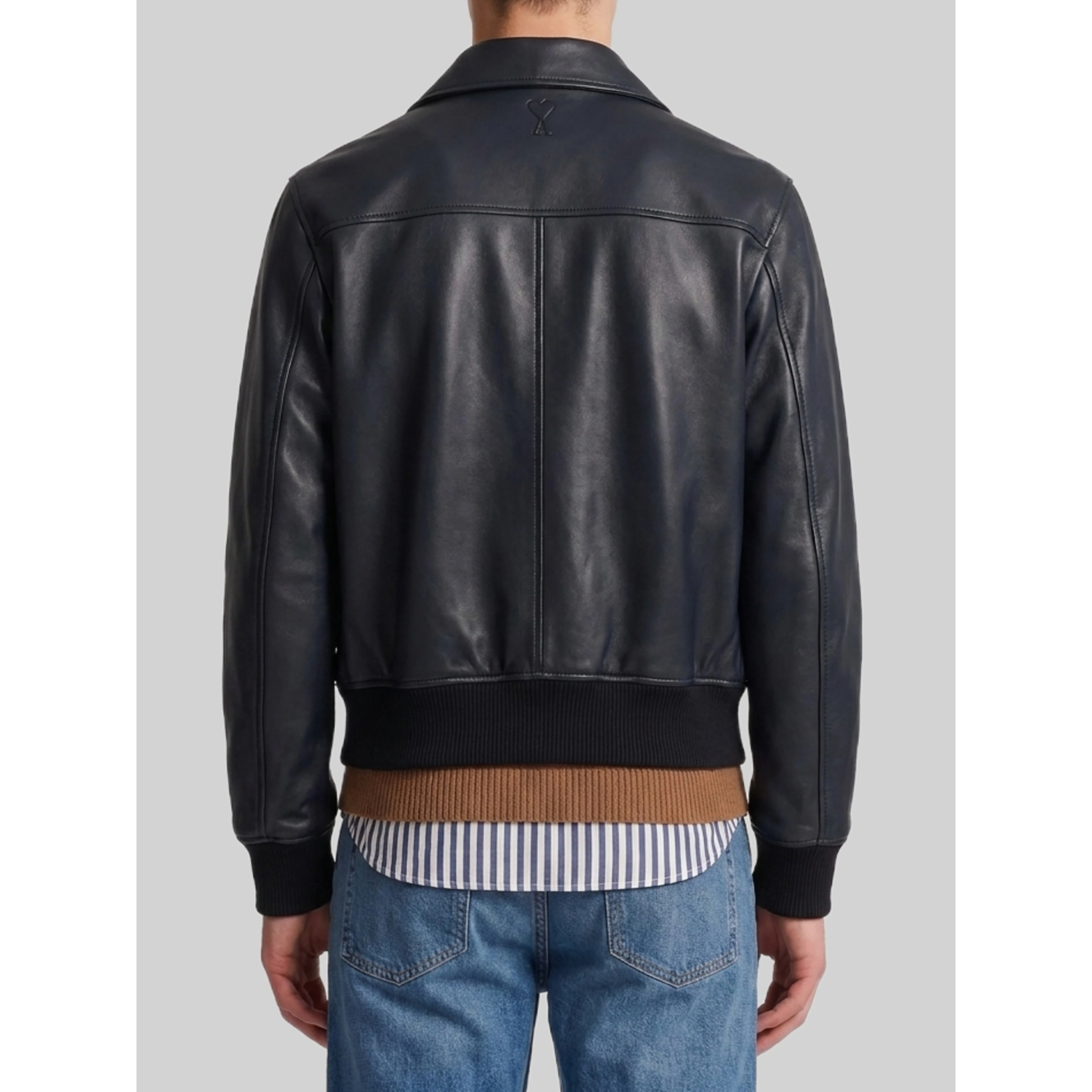 Black lambskin leather zip-up jacket