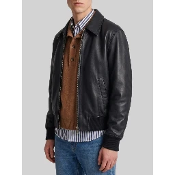 Black lambskin leather zip-up jacket