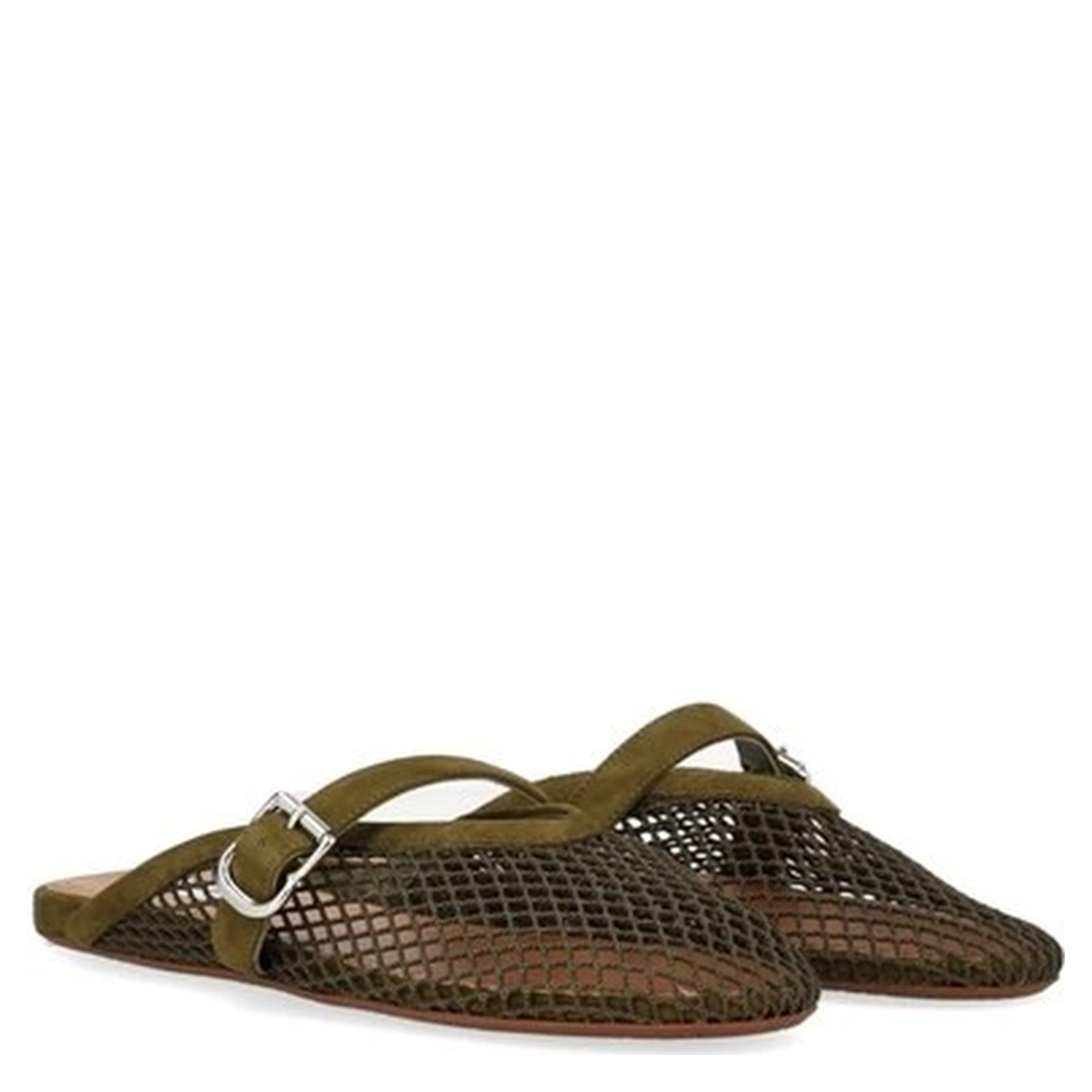Fishnet and suede flat mules