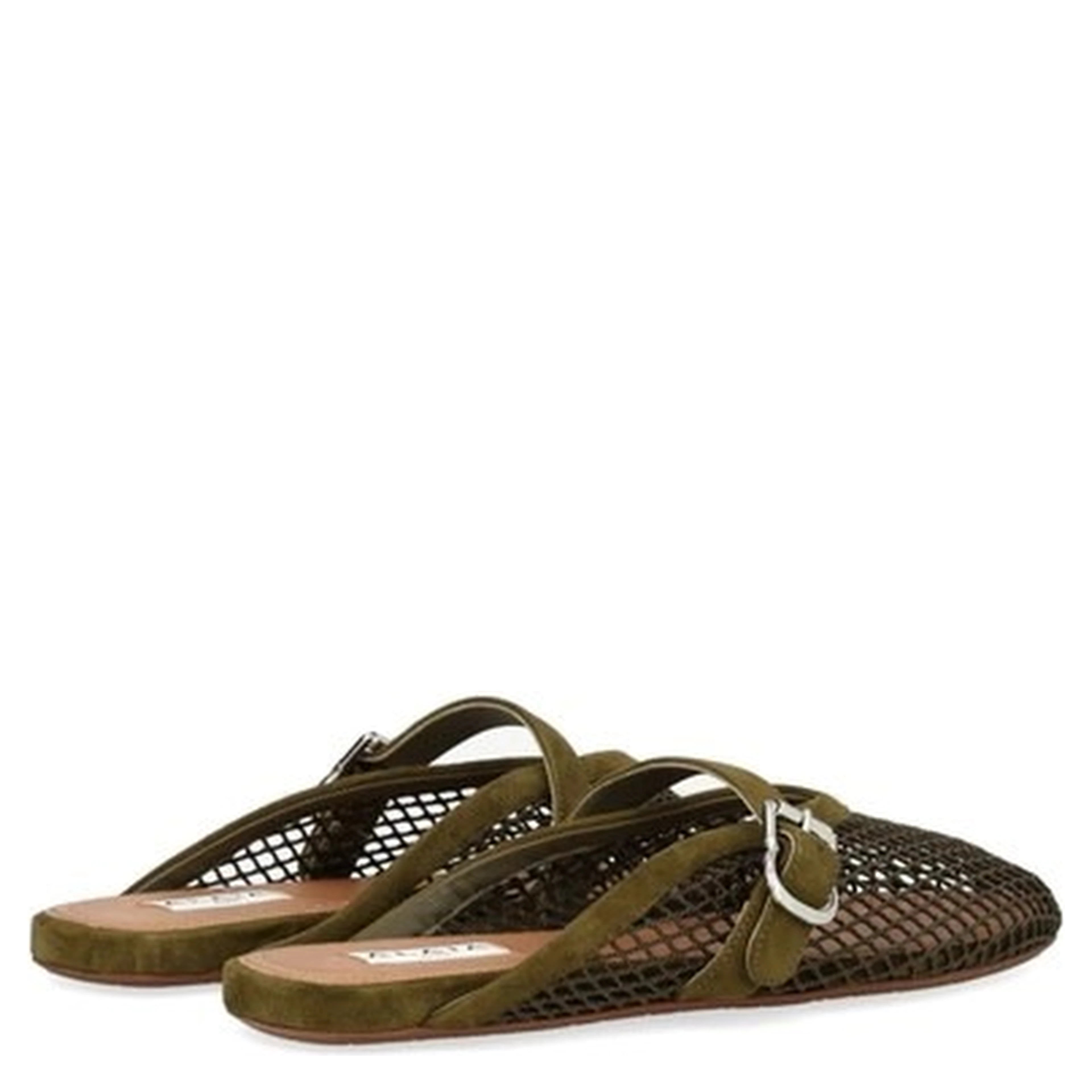 Fishnet and suede flat mules