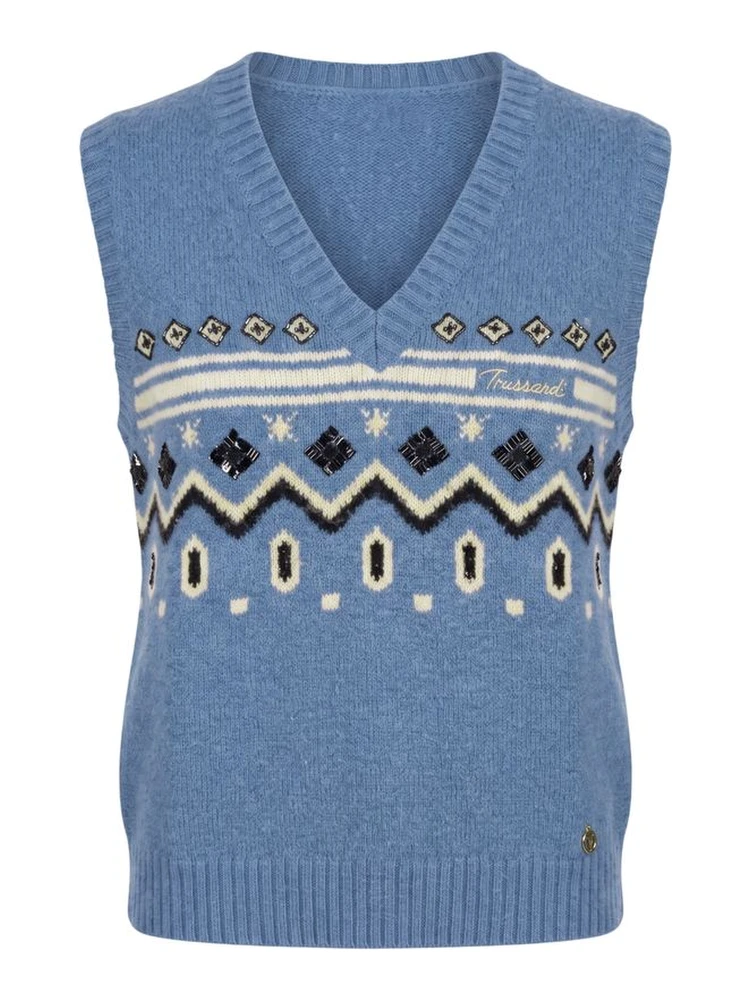 Blue Nylon Women Sweater Vest