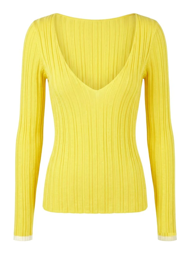 Yellow Viscose Women Sweater