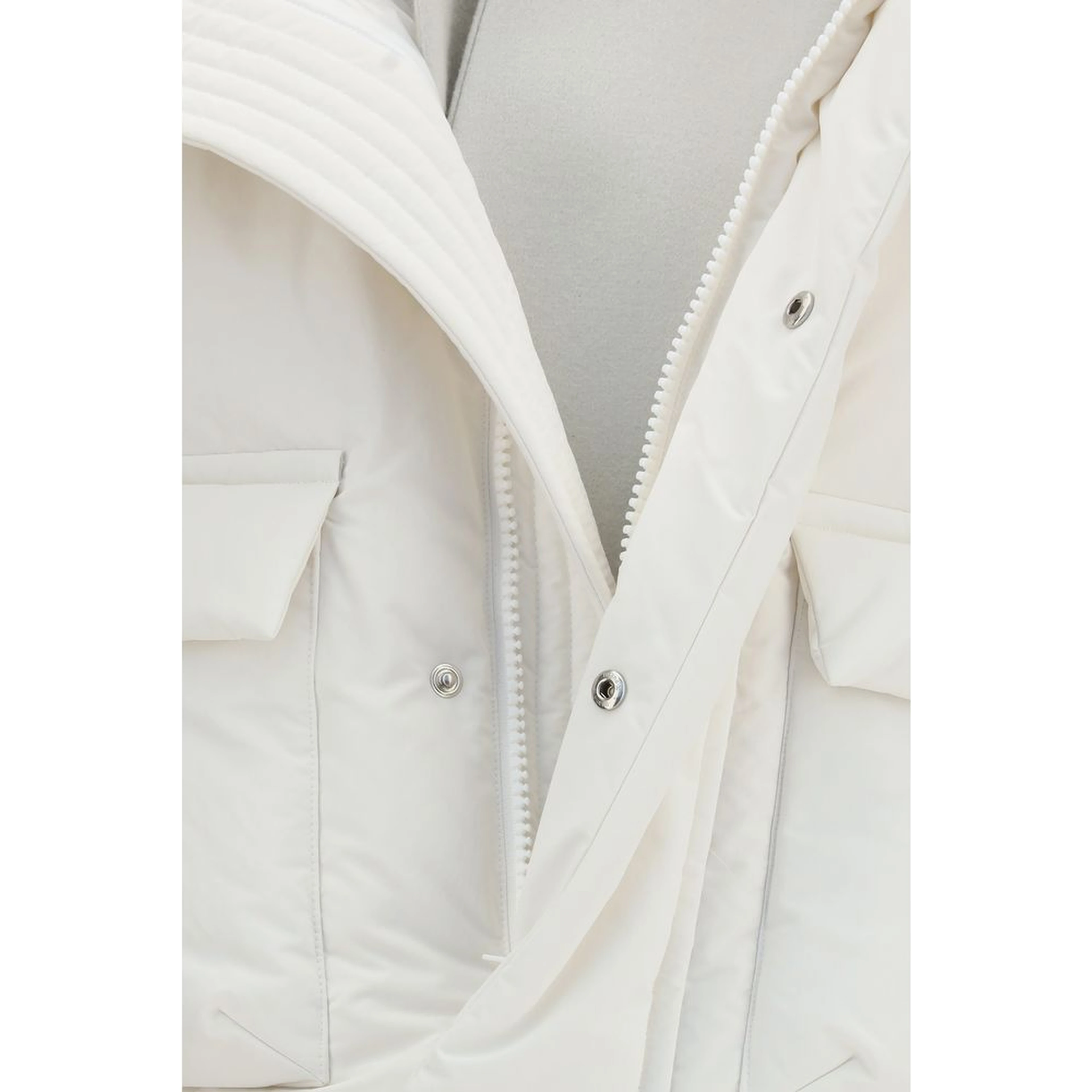 White Polyester Full-Length Jacket