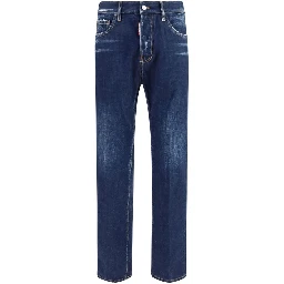 Blue Cotton Straight-Leg Jeans