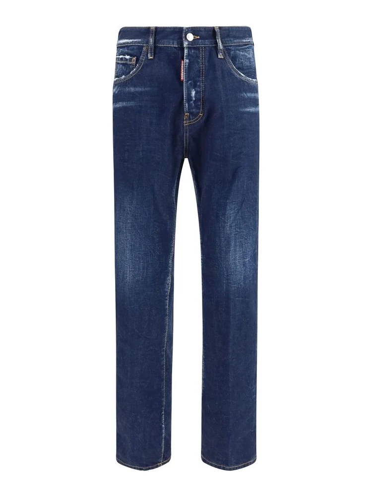 Blue Cotton Straight-Leg Jeans