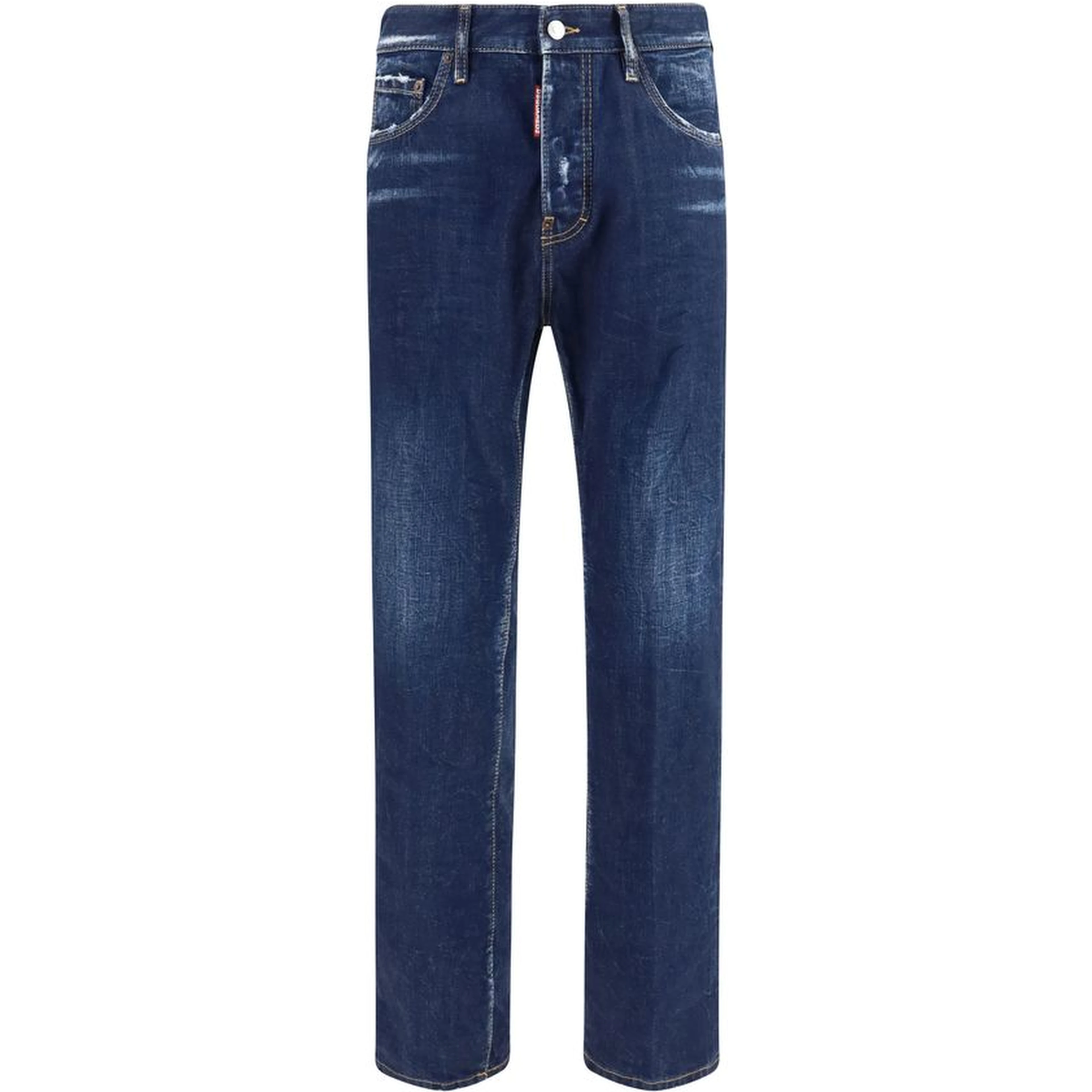 Blue Cotton Straight-Leg Jeans