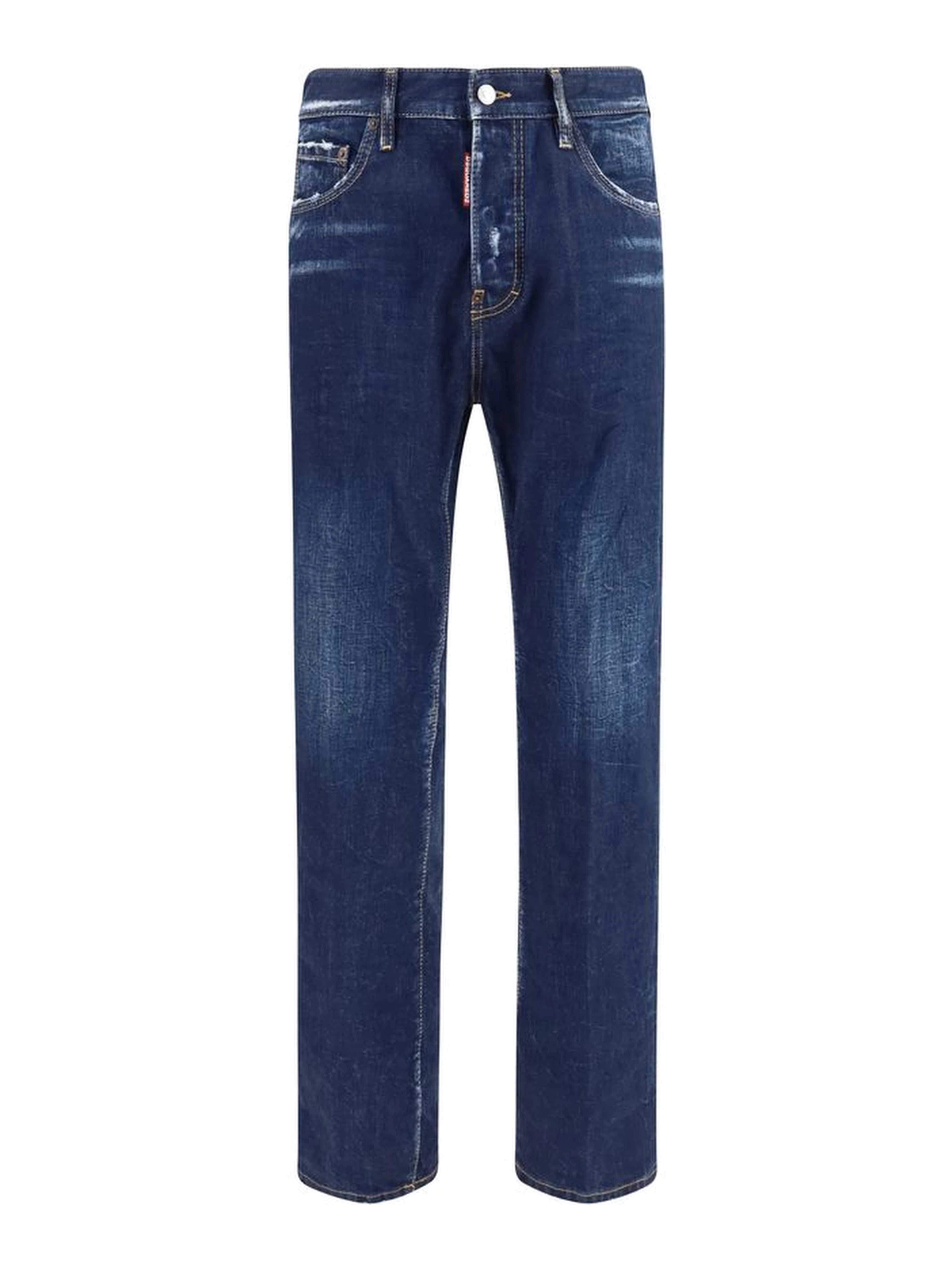 Blue Cotton Straight-Leg Jeans