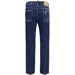 Blue Cotton Straight-Leg Jeans