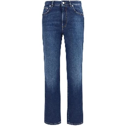 Blue Cotton Straight-Leg Jeans