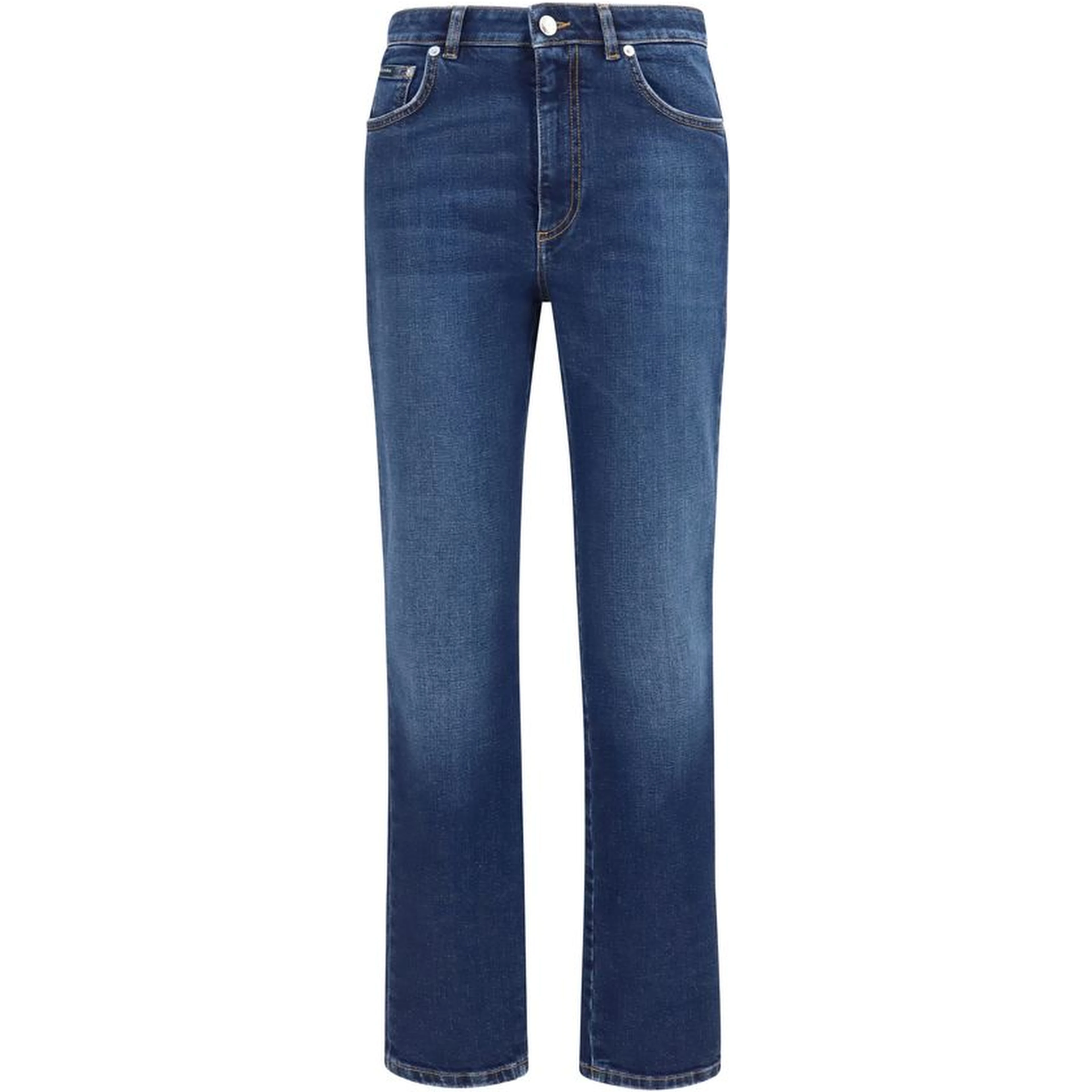 Blue Cotton Straight-Leg Jeans
