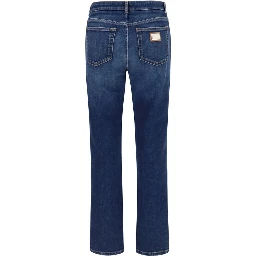 Blue Cotton Straight-Leg Jeans