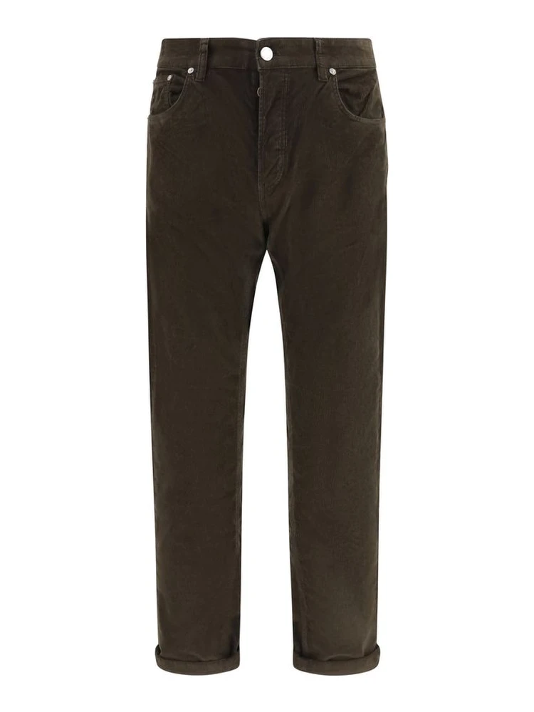 Brown Cotton Casual Pants