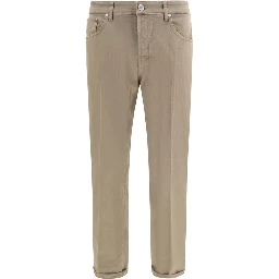 Beige Cotton Slim Fit Jeans