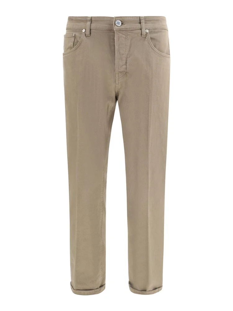 Beige Cotton Slim Fit Jeans