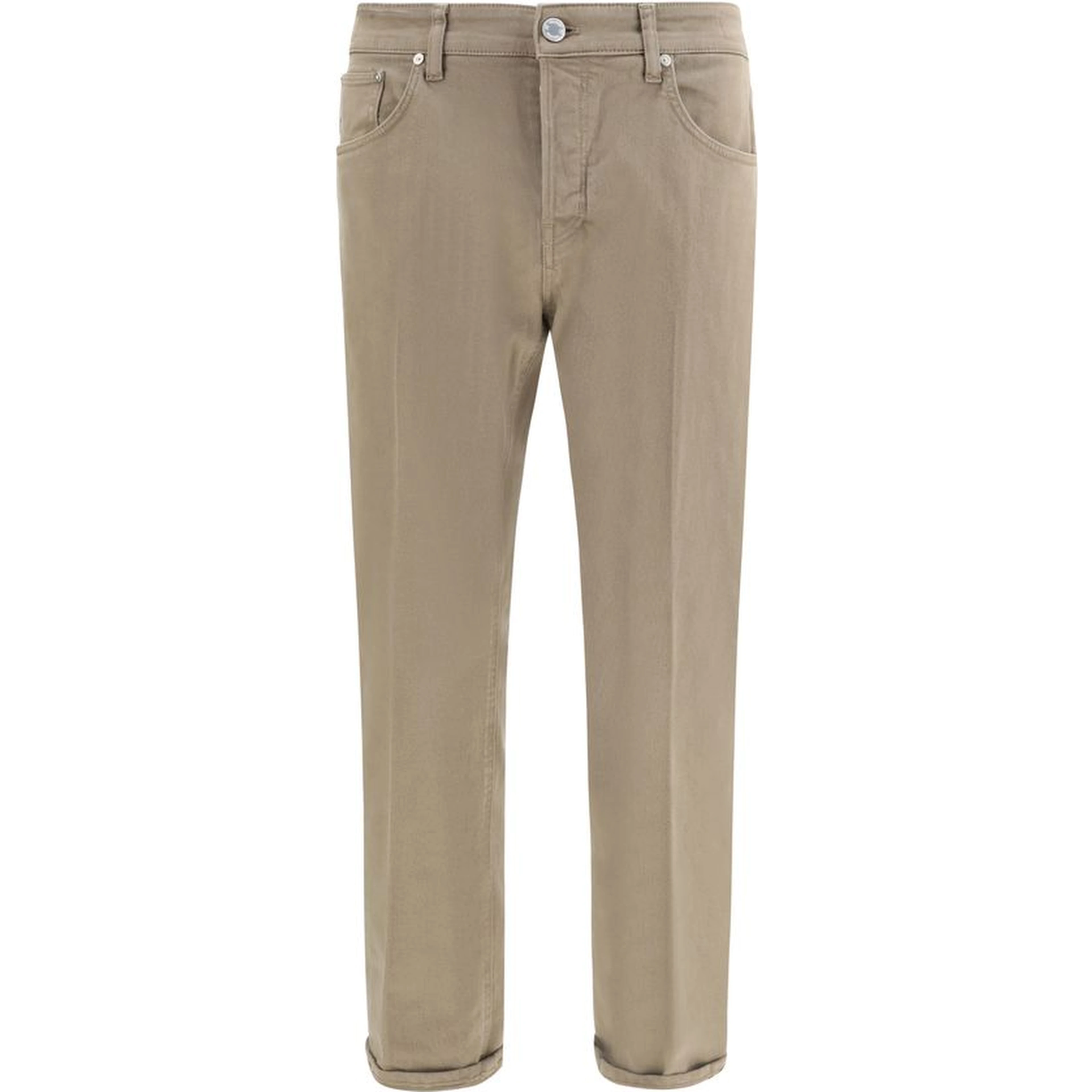 Beige Cotton Slim Fit Jeans