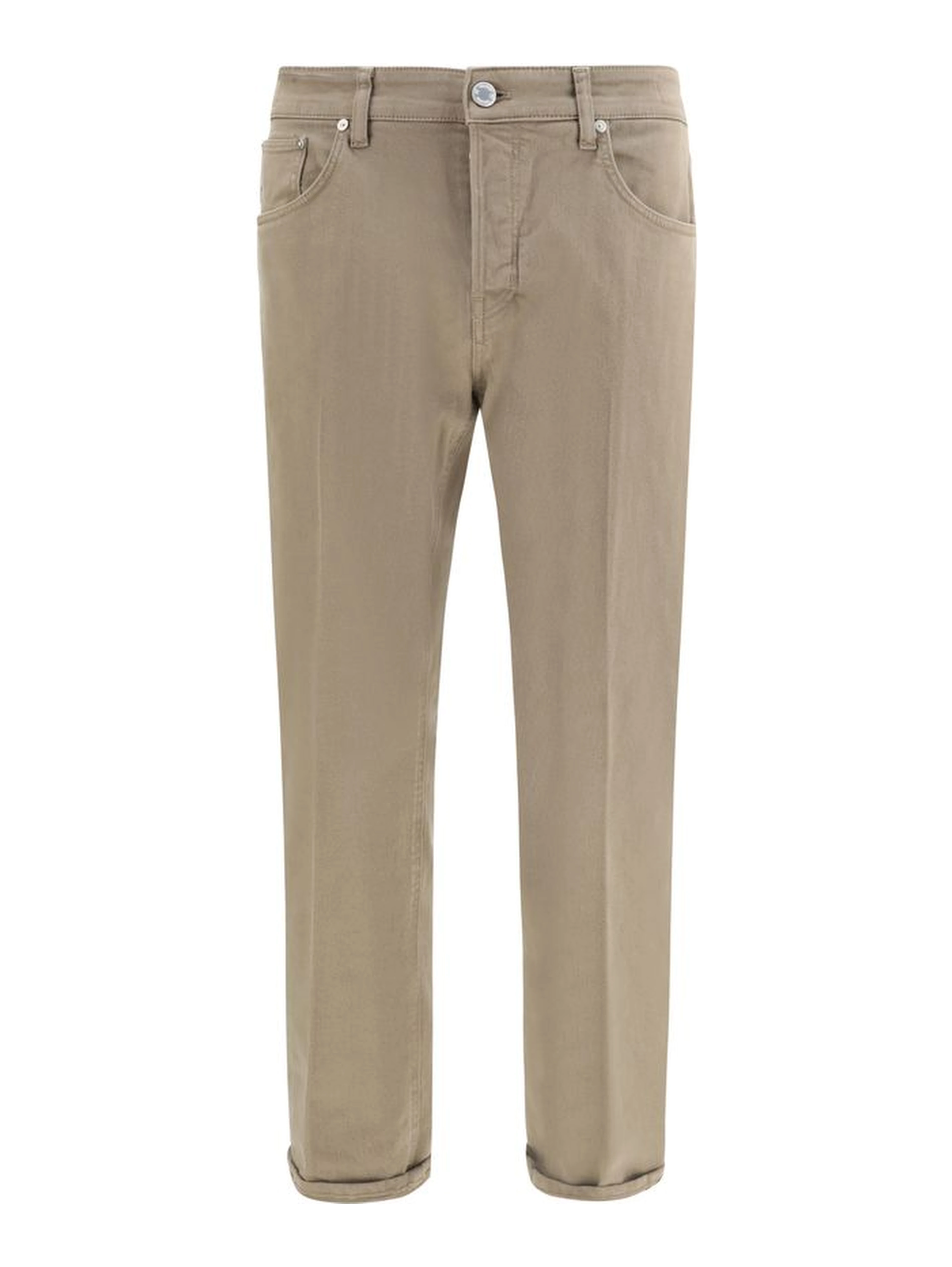 Beige Cotton Slim Fit Jeans