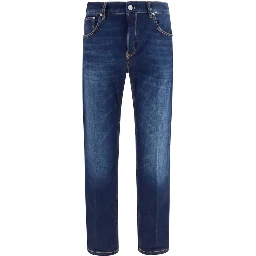 Blue Cotton Straight-Leg Jeans