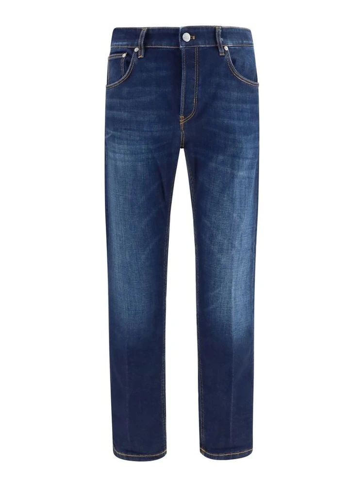 Blue Cotton Straight-Leg Jeans