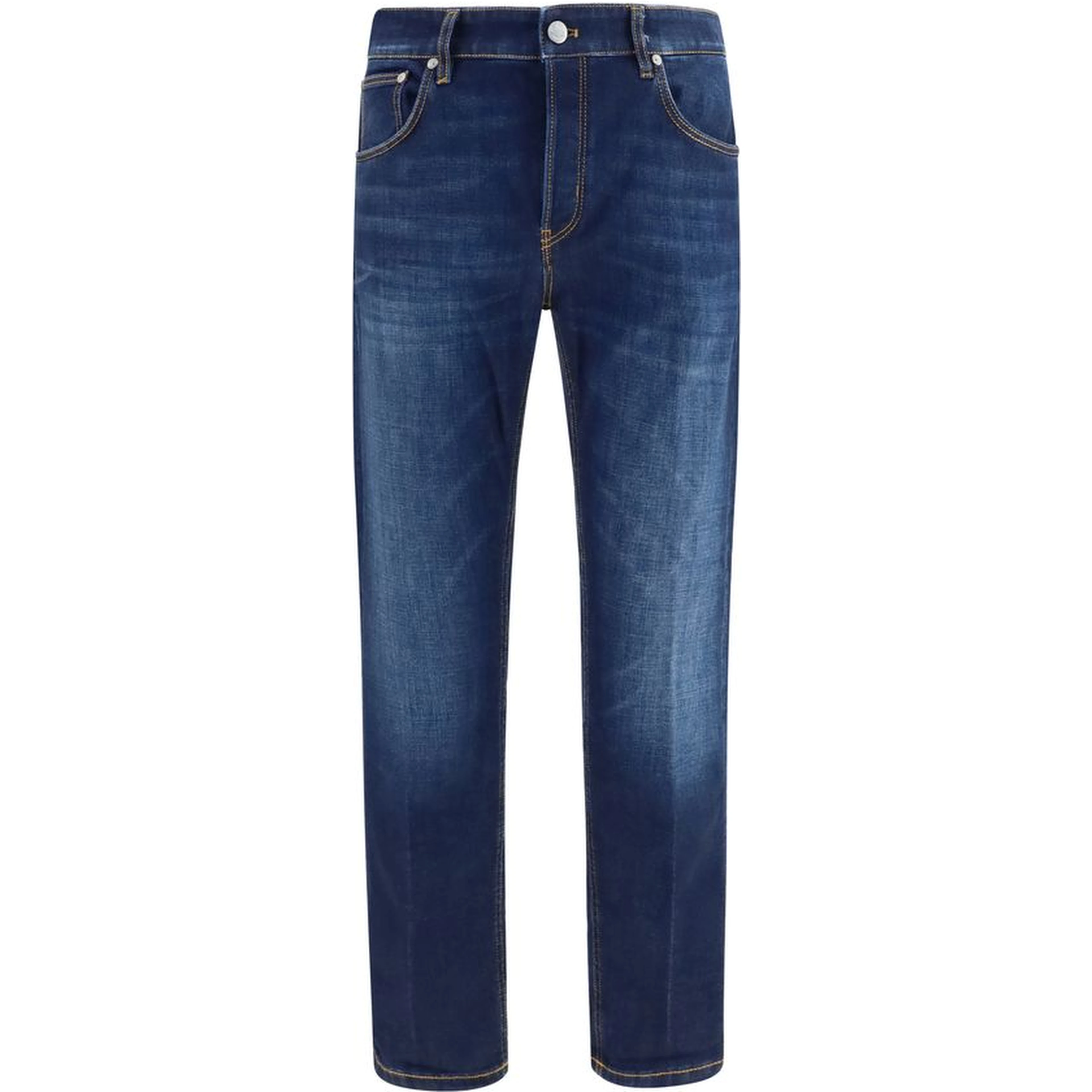 Blue Cotton Straight-Leg Jeans
