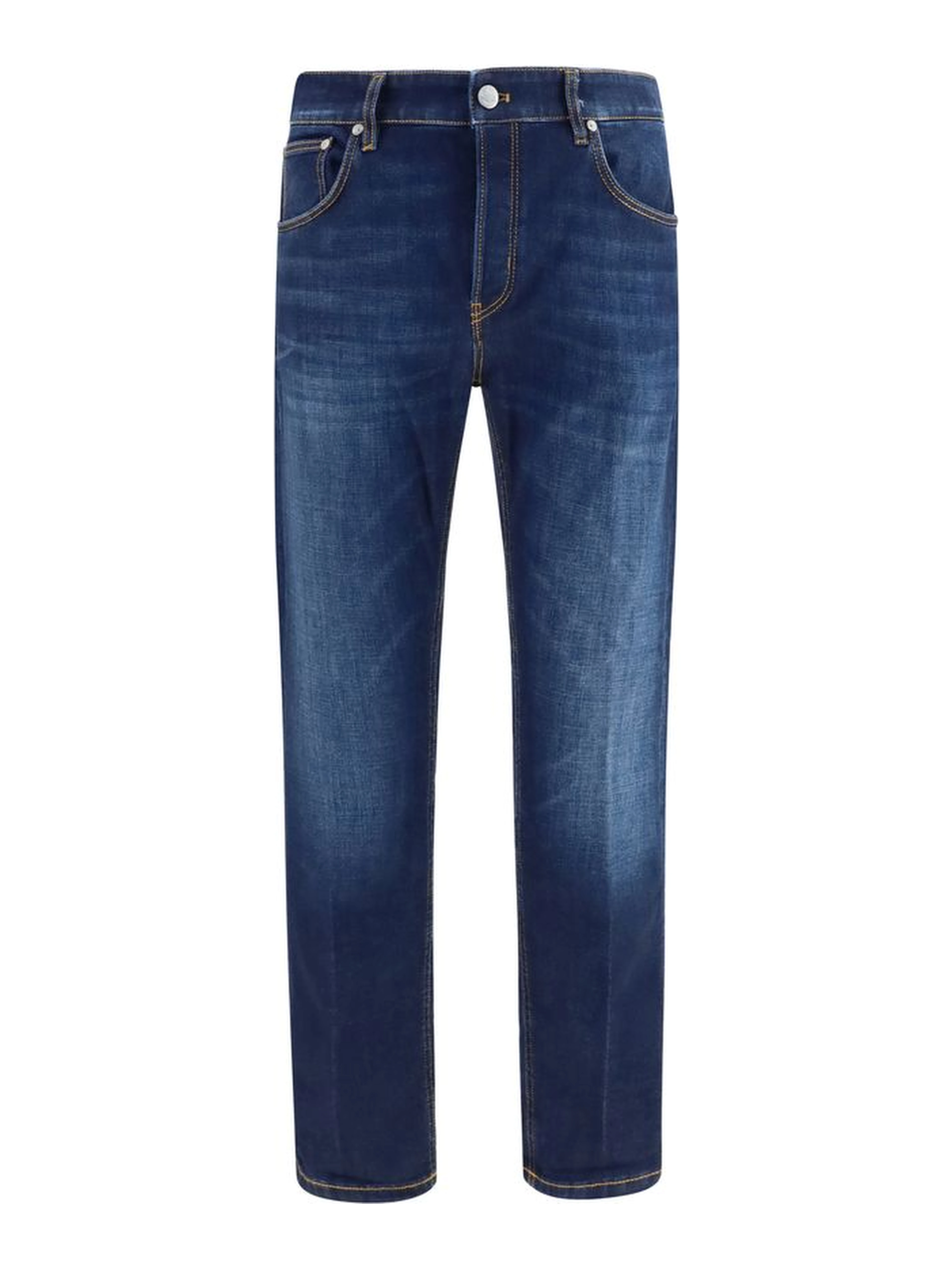 Blue Cotton Straight-Leg Jeans