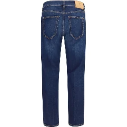 Blue Cotton Straight-Leg Jeans