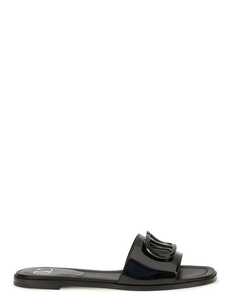 Black Calf Leather Bos Taurus Flat Sandals
