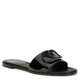 Black Calf Leather Bos Taurus Flat Sandals