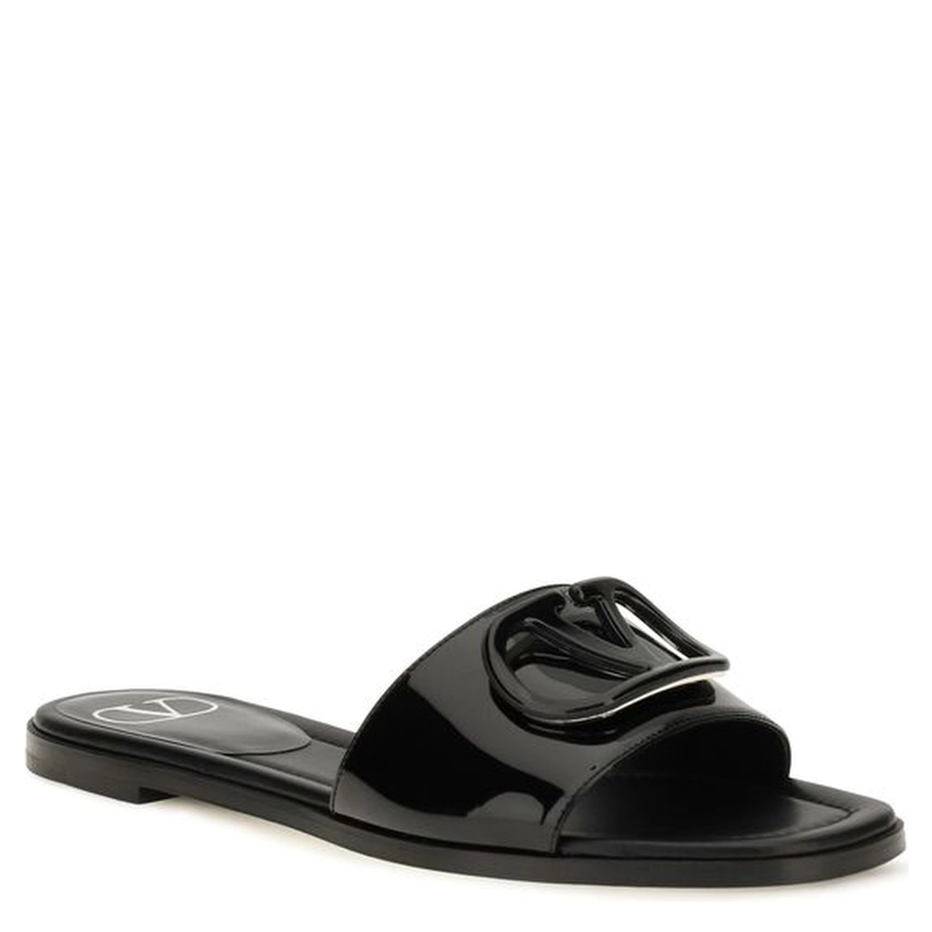 Black Calf Leather Bos Taurus Flat Sandals