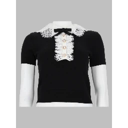 Top In Maglia Con Colletto In Pizzo
