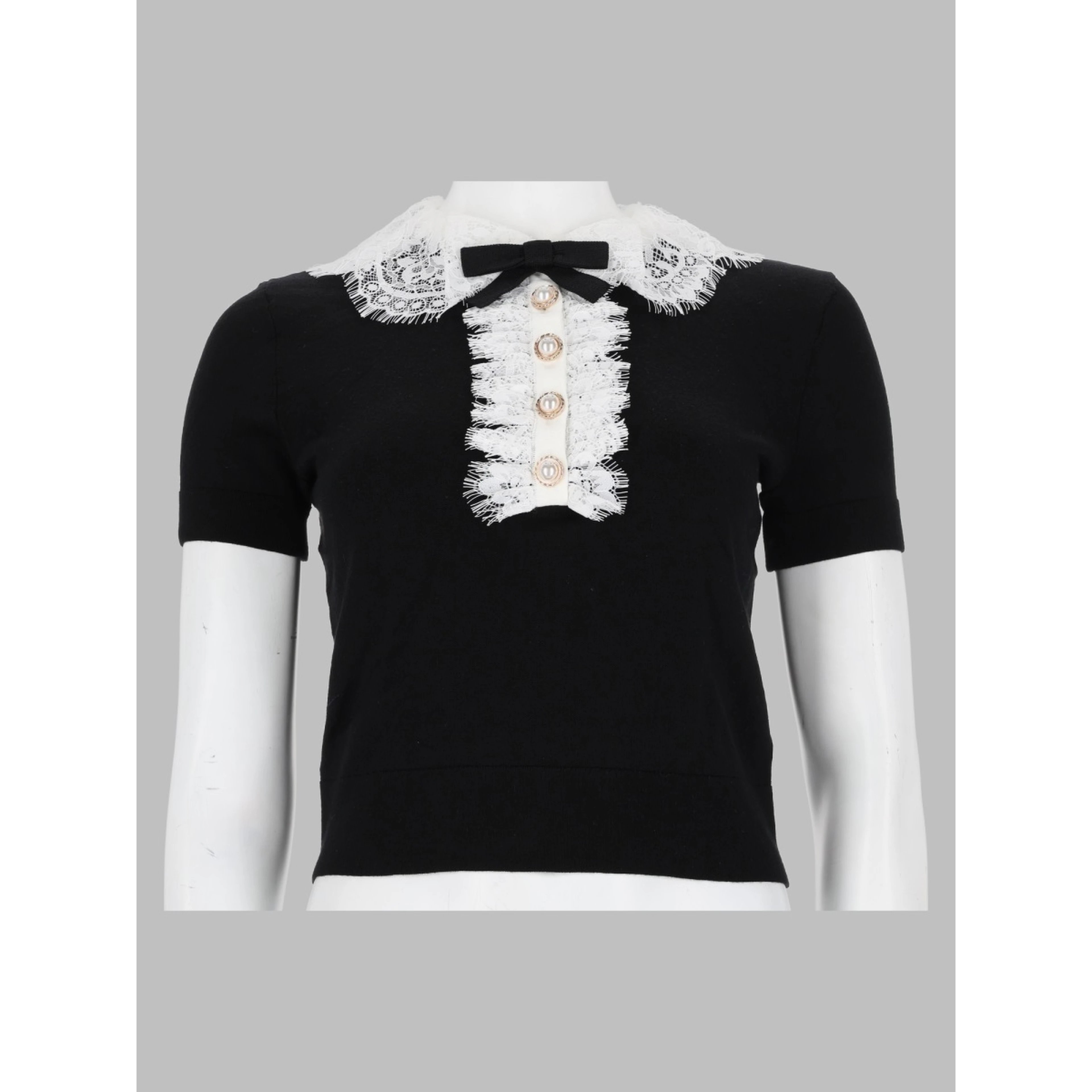 Top In Maglia Con Colletto In Pizzo