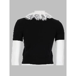 Top In Maglia Con Colletto In Pizzo