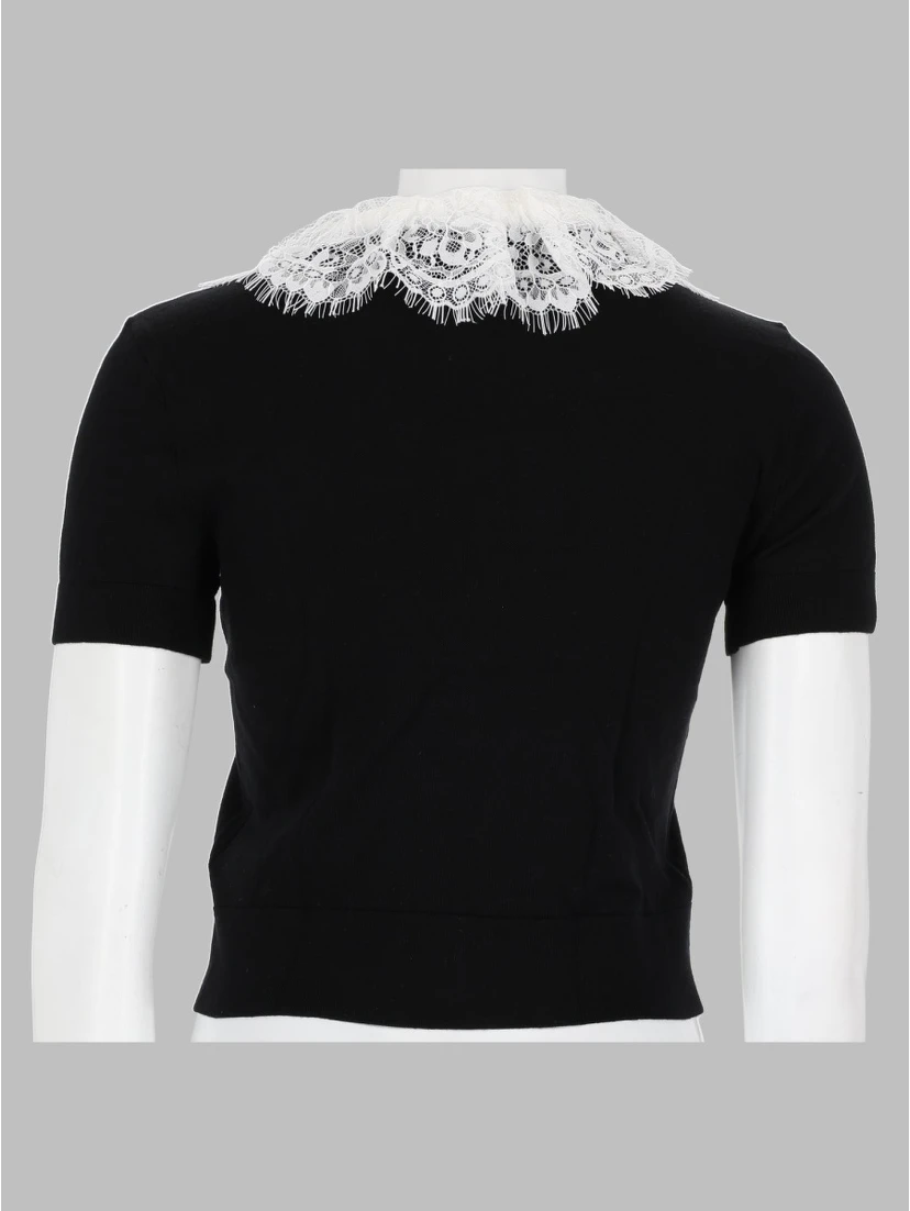 Top In Maglia Con Colletto In Pizzo