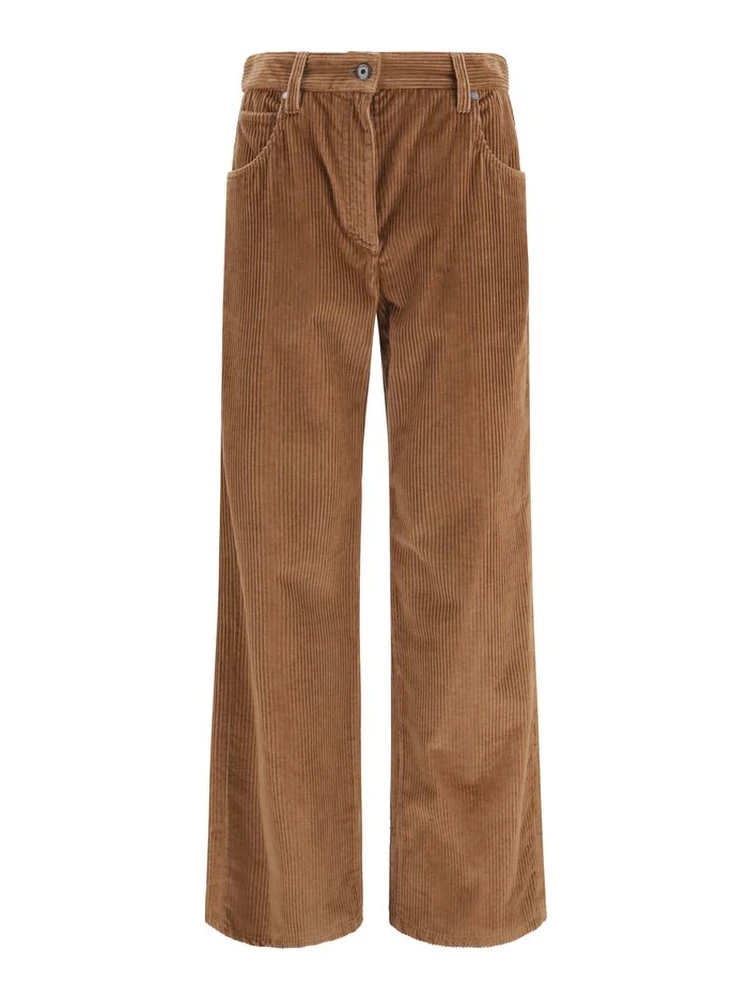 Brown Cotton Casual Pants