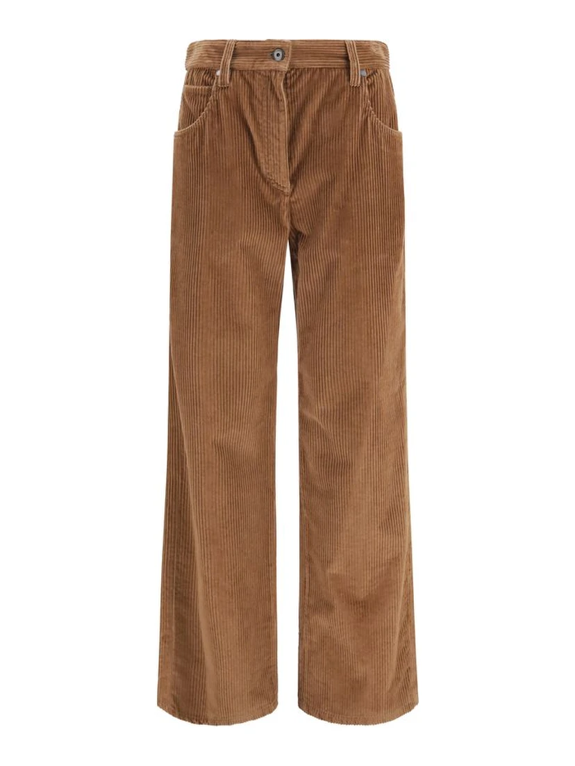 Brown Cotton Casual Pants