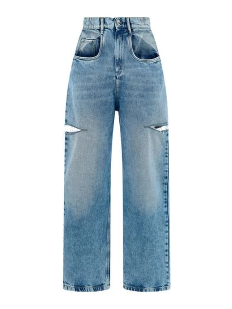 Blue Cotton Straight-Leg Jeans