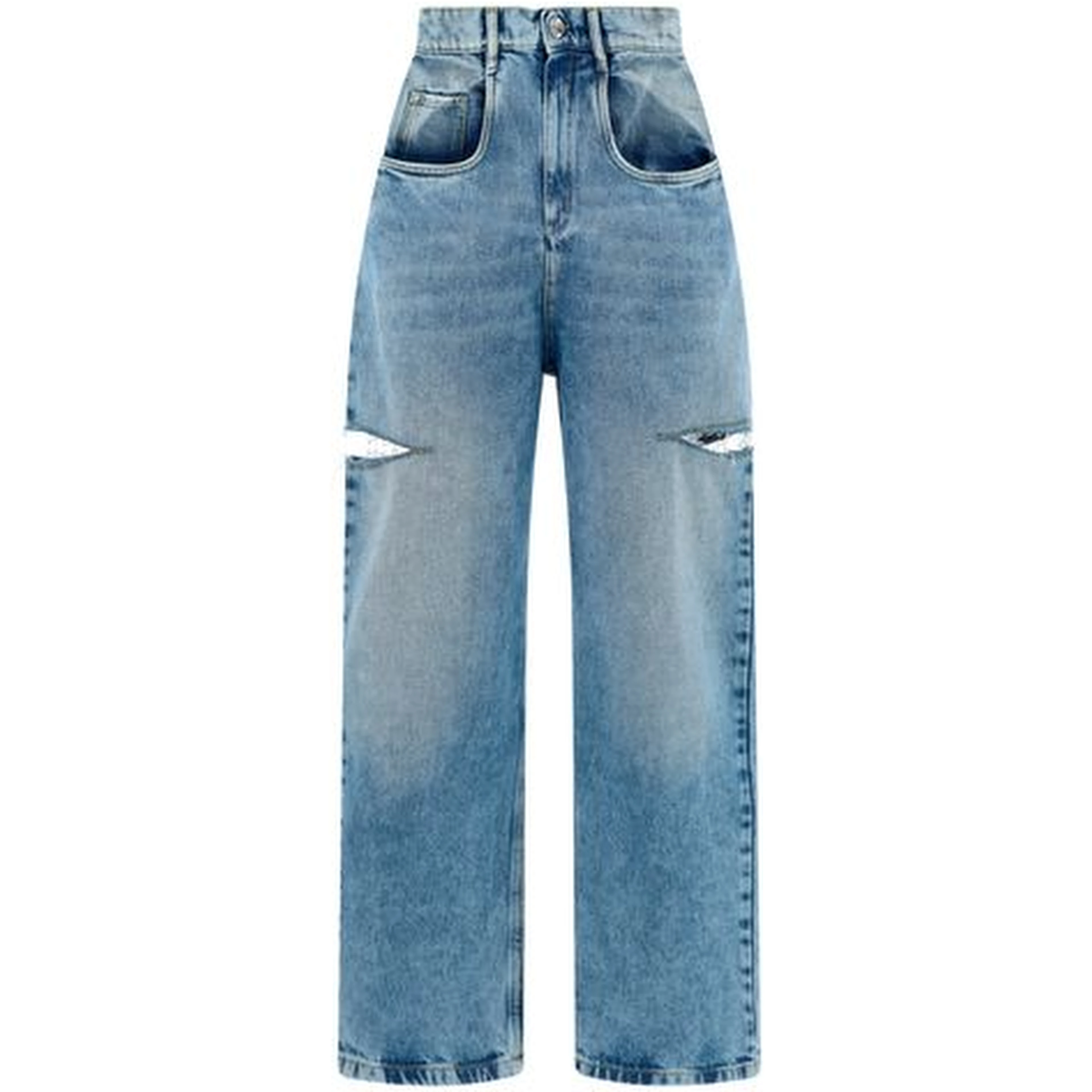 Blue Cotton Straight-Leg Jeans