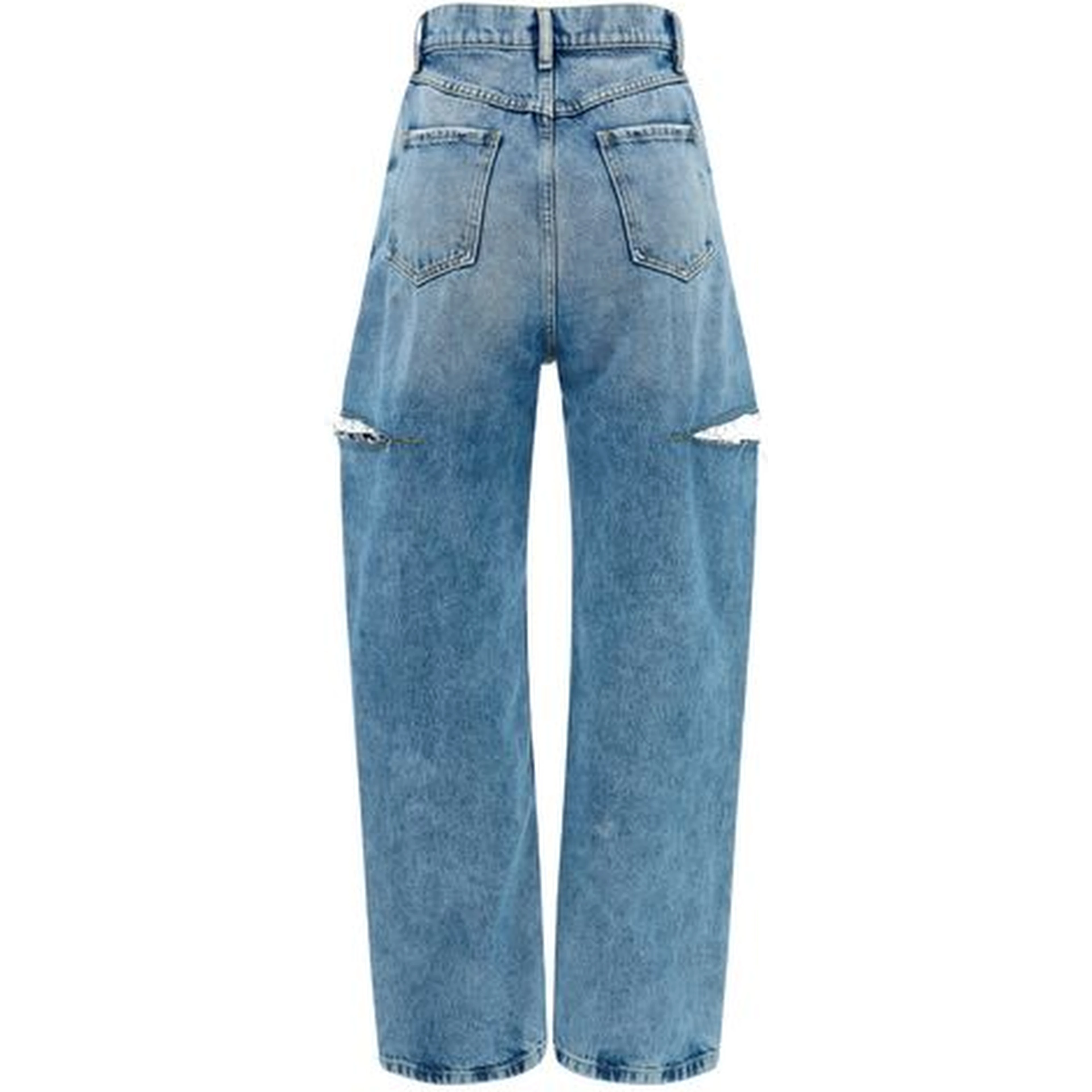 Blue Cotton Straight-Leg Jeans