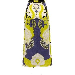 Women Floral Skirt in Black, Lime Green, White Details