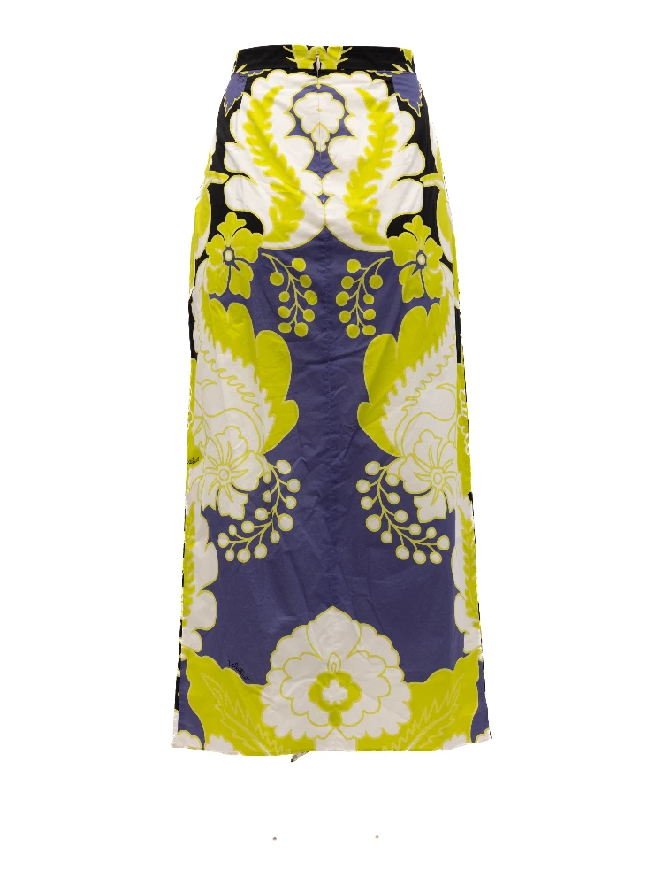 Women Floral Skirt in Black, Lime Green, White Details